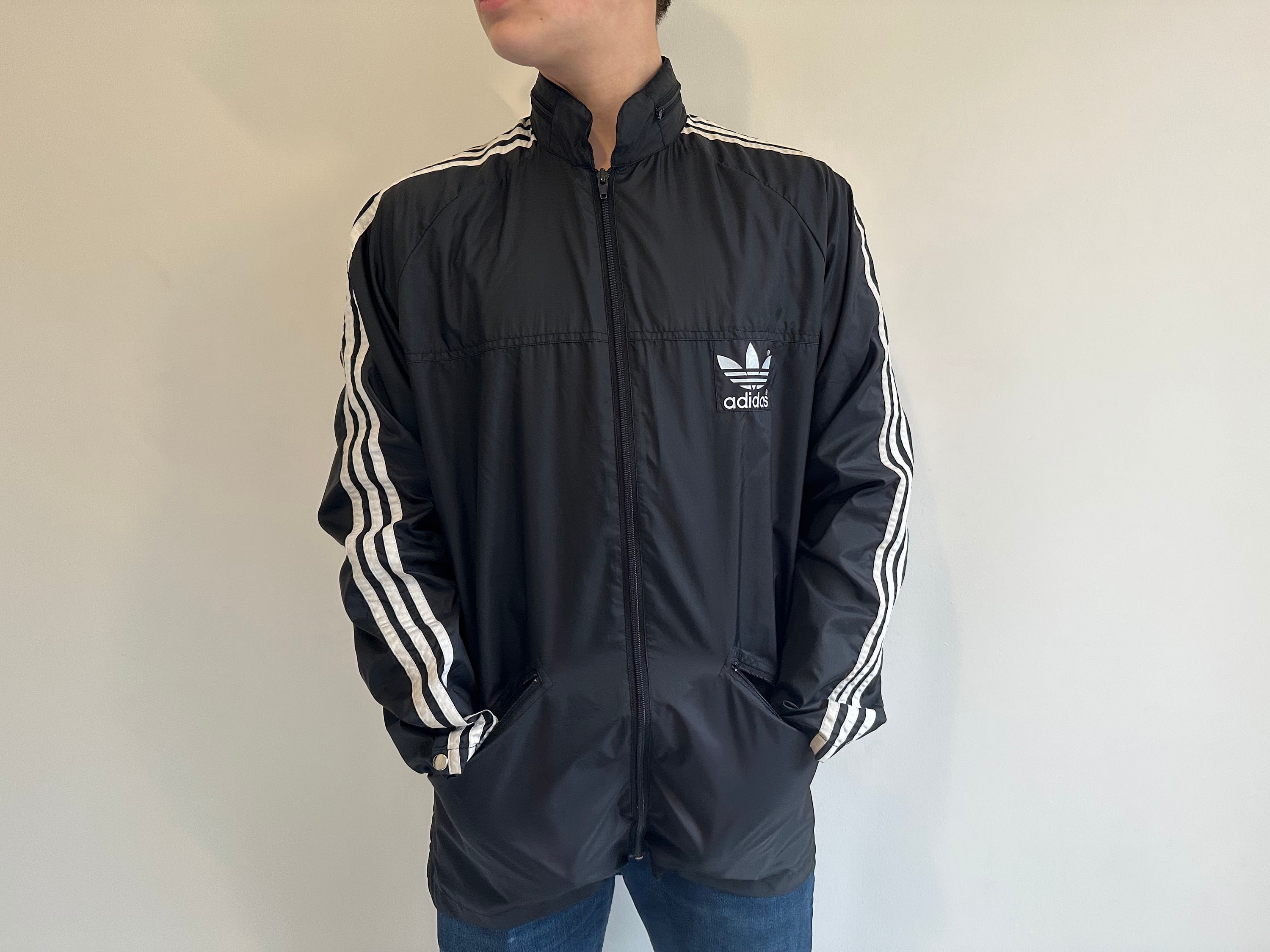 Vintage Adidas Black Rain Jacket Running Parka Hipster Vintage Adidas Black Rain Jacket Running Parka Hipster