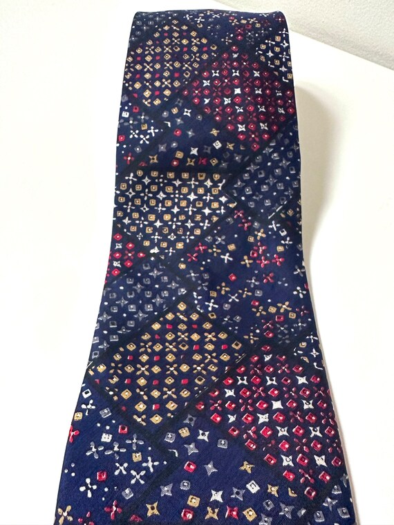 Silk Blue Vintage Tie for Men: Geometric Blocks View 2
