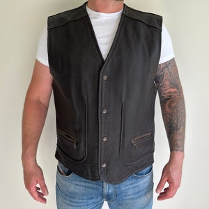 Men&#39;s Leather Waistcoat Brown Genuine Leather Pieces Biker Rocker Vest Steampunk Motorcycle Western Vest Gift Idea for Him Size XXL