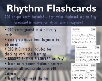 200 Rhythm Flashcards Tracker MIDI Files 6 Levels Midi Learning