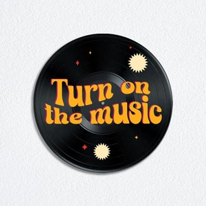 Stampa artistica da parete con musica su vero disco in vinile, poster per giradischi, regalo per gli amanti della musica, poster boho, vinile dipinto, accendi la musica