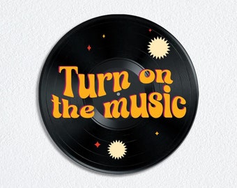 Music Wall Art Printed on Real Vinyl Record, Record Player Poster, Music Lover Gift, Boho Poster, Painted Vinyl, Turn on the music