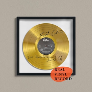 Nirvana Signed Gold Vinyl Record — Decorative Music Art — Facsimile Autographed 12" LP — Gift for a Music Lover, Unique Memorabilia Poster