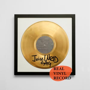 Juice WRLD Signed Gold Vinyl Record — Music Art — Facsimile Autographed 12&quot; LP — Gift for a Music Lover, Unique Memorabilia Poster