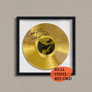 Chris Brown Signed Gold Vinyl Record — Decorative Music Art — Facsimile Autographed 12&quot; LP — Gift for a Music Lover, Memorabilia Poster