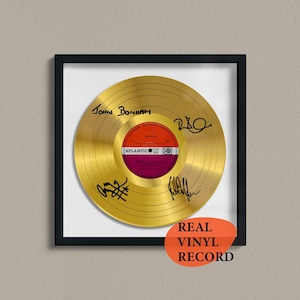 Led Zeppelin signierte goldene Schallplatte — Classic Rock Decor — Faksimile handsignierte 12&quot;LP — Geschenk für Musiksammler & Zeppelin-Fans