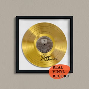 George Harrison Signed Gold Vinyl Record — Decorative Music Art — Facsimile Autographed 12&quot; LP — Unique Memorabilia Gift for Music Lovers