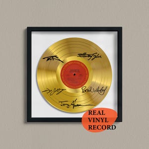 Aerosmith Signed Gold Vinyl Record — Decorative Music Art — Facsimile Autographed 12&quot; LP — Gift for a Music Lover, Unique Memorabilia Poster
