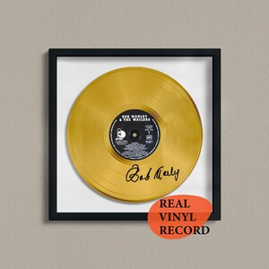 Disque vinyle doré signé Bob Marley — oeuvres d'art musicales décoratives — 12 LP dédicacés en fac-similé — cadeau pour un amateur de musique, poster souvenirs uniques