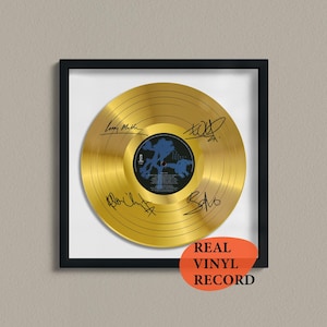 U2 Signed Gold Vinyl Record — Decorative Music Art — Facsimile Autographed 12&quot; LP — Gift for a U2 Fan, Unique Memorabilia Poster