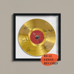 Foo Fighters Signed Gold Vinyl Record — Decorative Music Art — Facsimile Autographed 12&quot; LP — Gift for a Rock Fan, Unique Memorabilia Poster