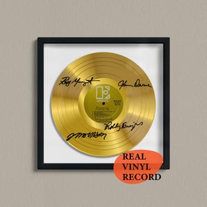 Disco de vinil dourado autografado do The Doors — Arte musical — LP de 12&quot; autografado por fac-símile — Presente para fãs de rock clássico, exibição exclusiva de recordações