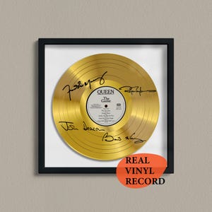 Queen Signed Gold Vinyl Record — Decorative Music Art — Facsimile Autographed 12" LP — Gift for a Music Lover, Unique Memorabilia Poster
