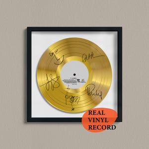 Radiohead Signed Gold Vinyl Record — Decorative Music Art — Facsimile Autographed 12&quot; LP — Gift for a Music Fan, Unique Collector’s Display