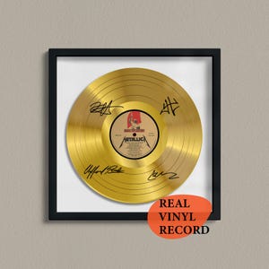 Metallica Signed Gold Vinyl Record — Decorative Music Art — LP 12&quot; Facsimile Autographed — Gift for a Music Lover, Unique Memorabilia Poster