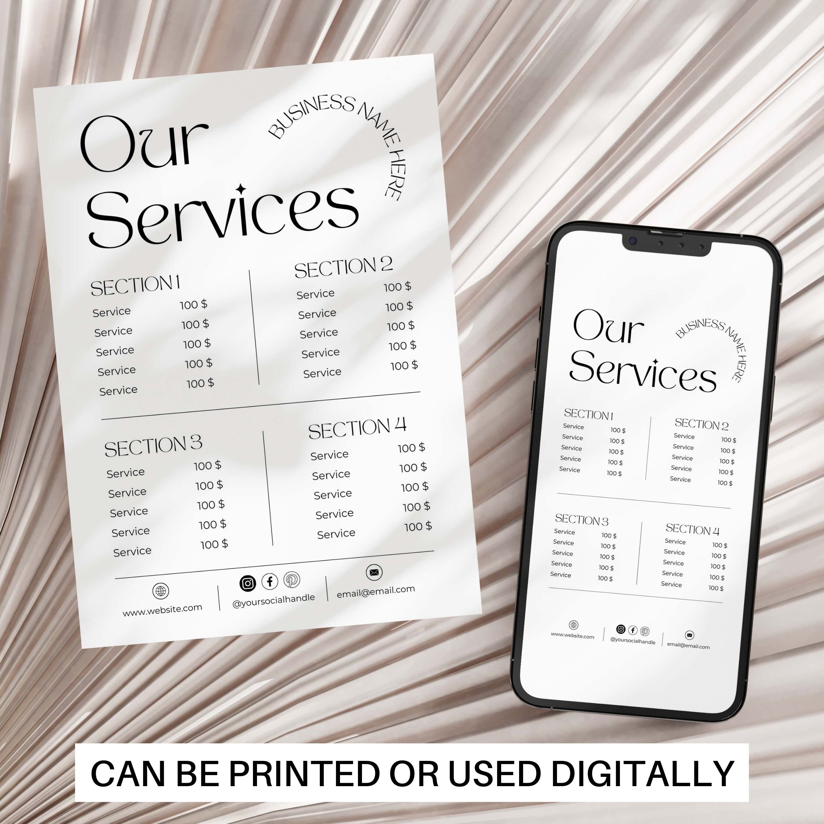 Editable Price List Template, Printable Price Guide, Digital Price List ...