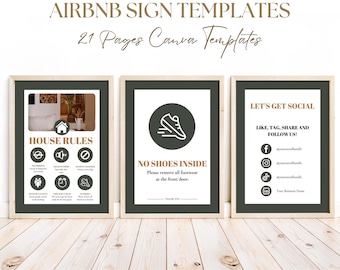 Pacote de placas do Airbnb Modelo Canva, Placa de boas-vindas, Livro de boas-vindas do Airbnb, Placa de Wi-Fi, Cartaz de regras da casa, Lista de checkout do Airbnb, Aluguel de férias
