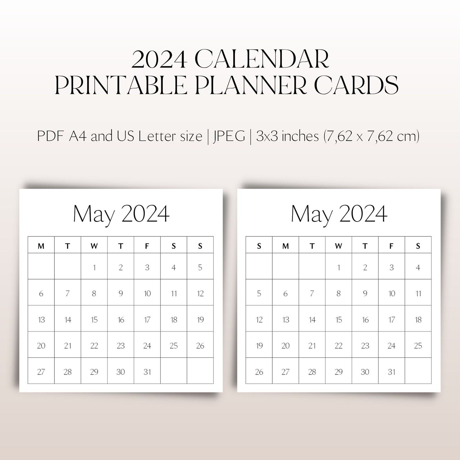 2024 Yearly Calendar, Calendar Cards, Scrapbook Calendar, Planner Cards