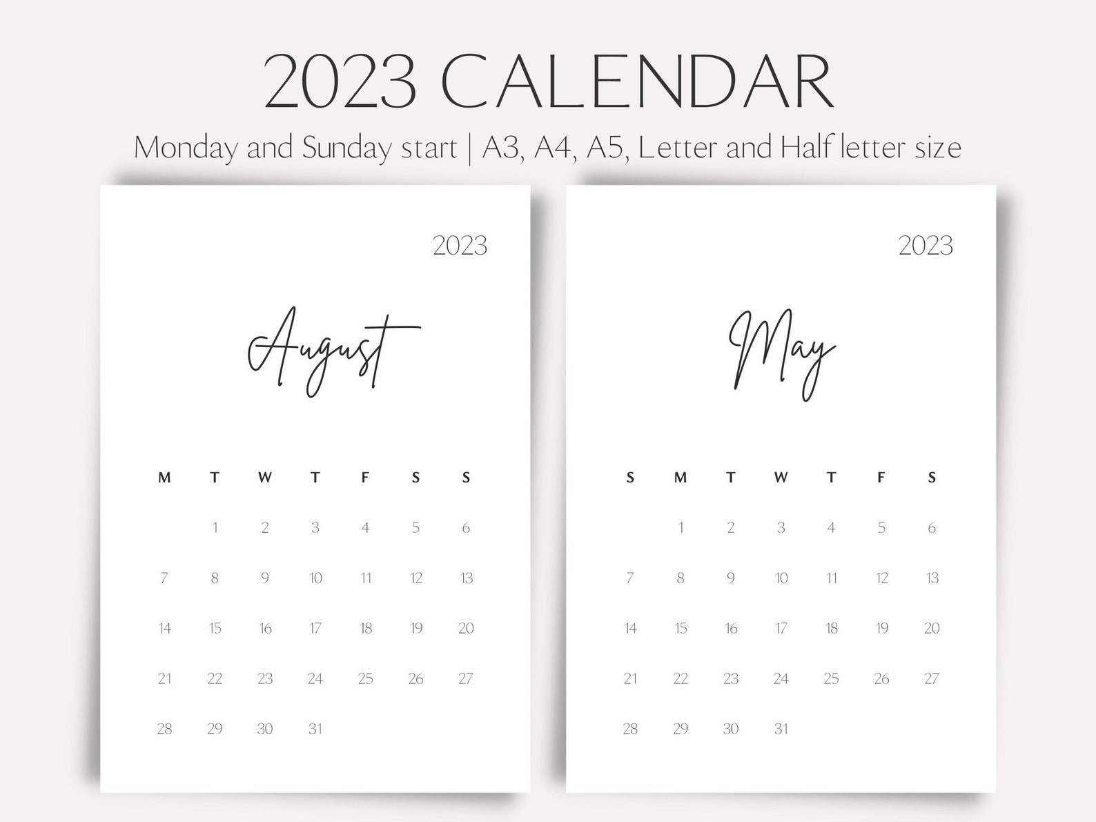 Calendar 2023 Printable Printable Calendar 2023 Etsy