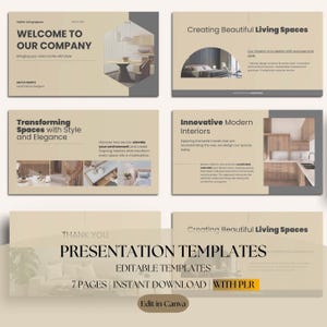 Apresentação de negócios de design de interiores Canva Template, Apresentação de design de interiores eletrônico, Designer de portfólio Canva, Guia do cliente, Pitch Deck