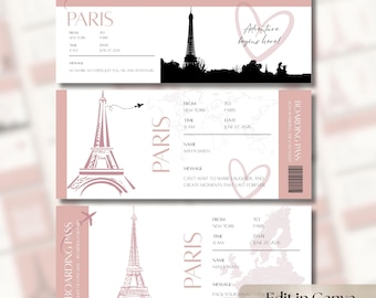 Boarding Pass Canva Template, Printable Editable Ticket, Surprise Trip Gift, Digital Download, Custom Airline Ticket