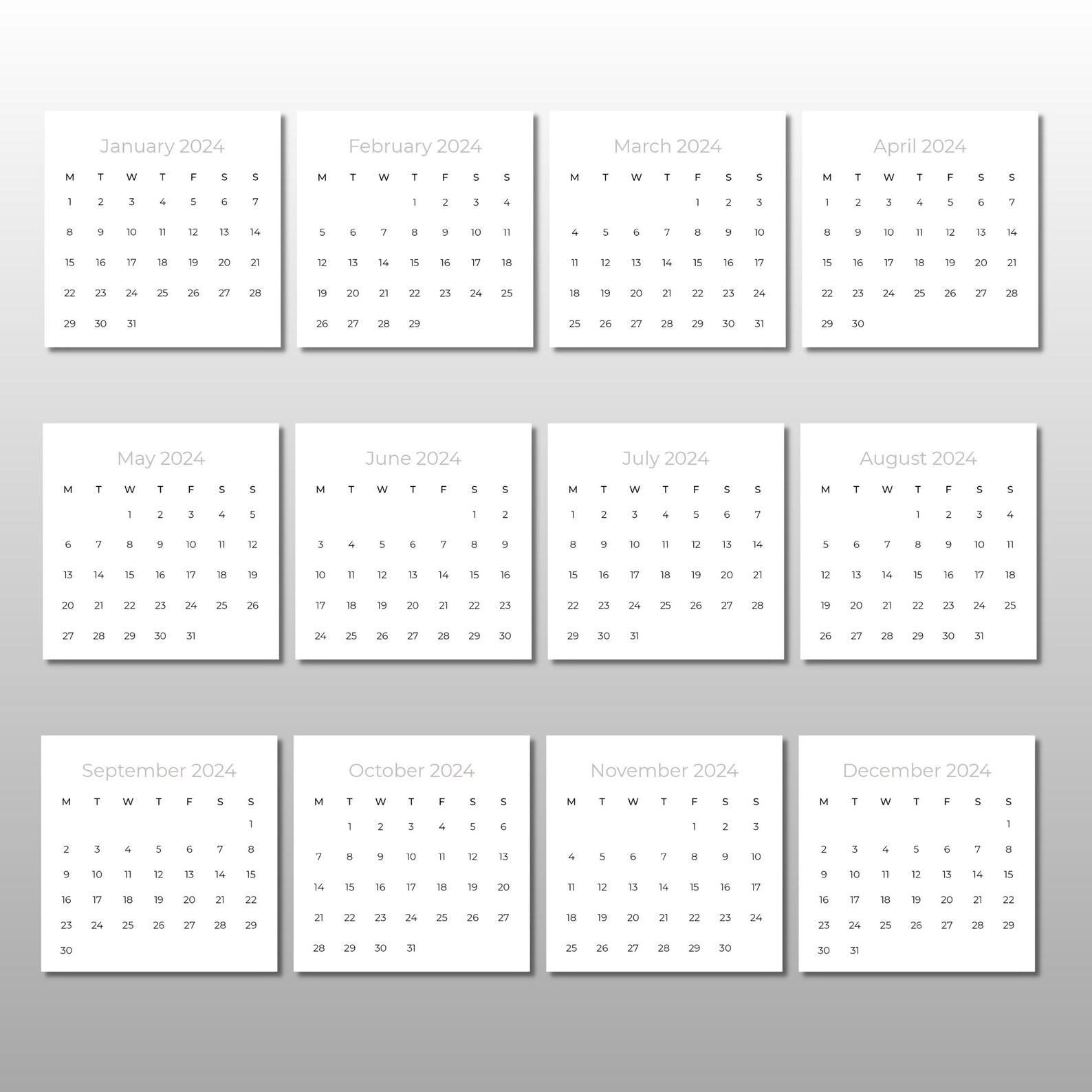 2024 Planner, Mini Calendar Printable, Calendar Cards 2024, Scrapbook