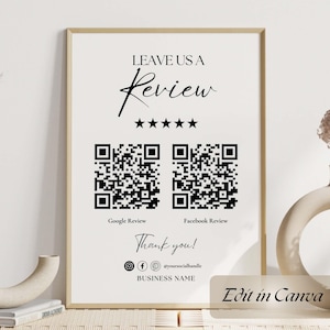 Leave us a review QR code Canva Template, Small Business Sign, Printable Google Review Sign Canva, Facebook Review, Request Review