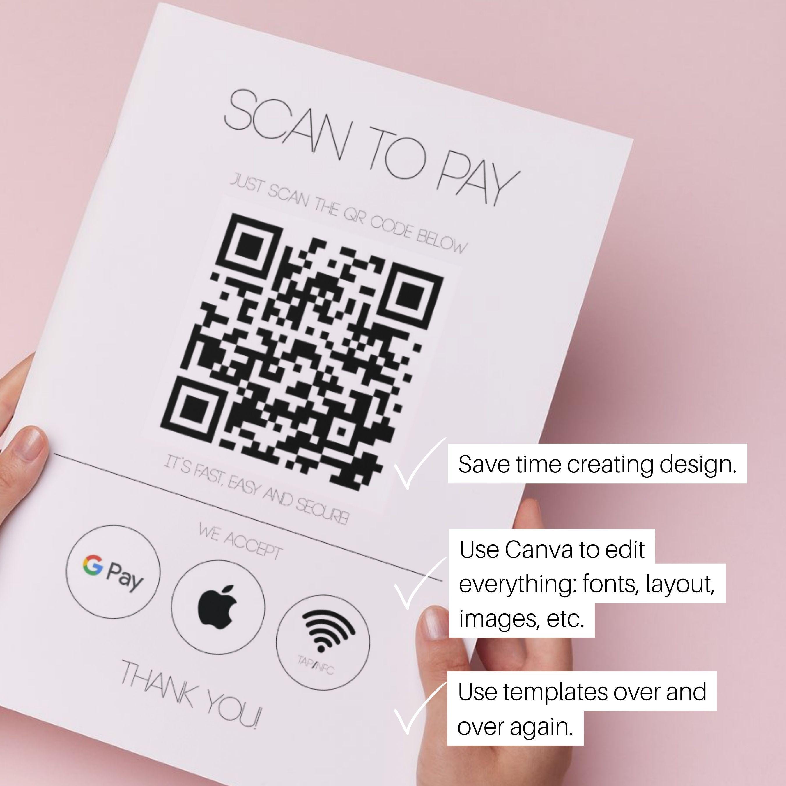 Scan to Pay Sign Template Canva, QR Code Payment Poster, Editable ...