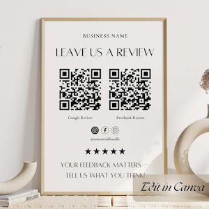Leave us a Review QR Code Sign Canva Template, Google Review Sign, Facebook Review, Business Review Us Request, Review Purchase Request