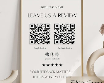 Leave us a Review QR Code Sign Canva Template, Google Review Sign, Facebook Review, Business Review Us Request, Review Purchase Request