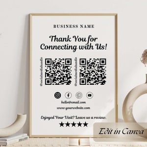 Social Media QR Code Sign Template, Follow Us On Social Media, Small Business Sign Template, Business Sign, Connect With Us, A4, Letter size