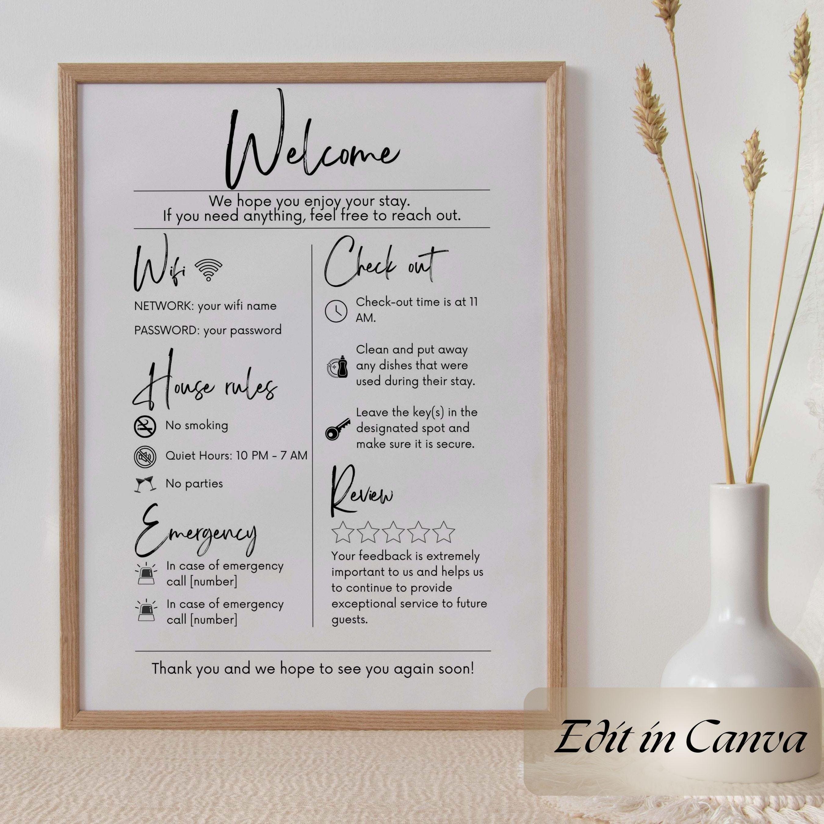 Vacation Rental Printable Sign Canva Template, Guest Arrival Poster ...