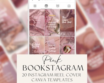 Pink Bookstagram Instagram Reel Covers, 20 Aesthetic Canva Templates, Editable Reading & Book Lover Social Media Graphics