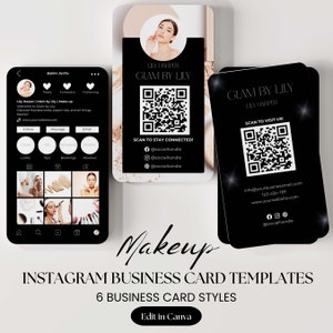 QR code carte de visite Instagram maquilleuse, modèle de toile de bricolage, cartes Lash Tech, cartes de visite Instagram, petite entreprise, salon de manucure