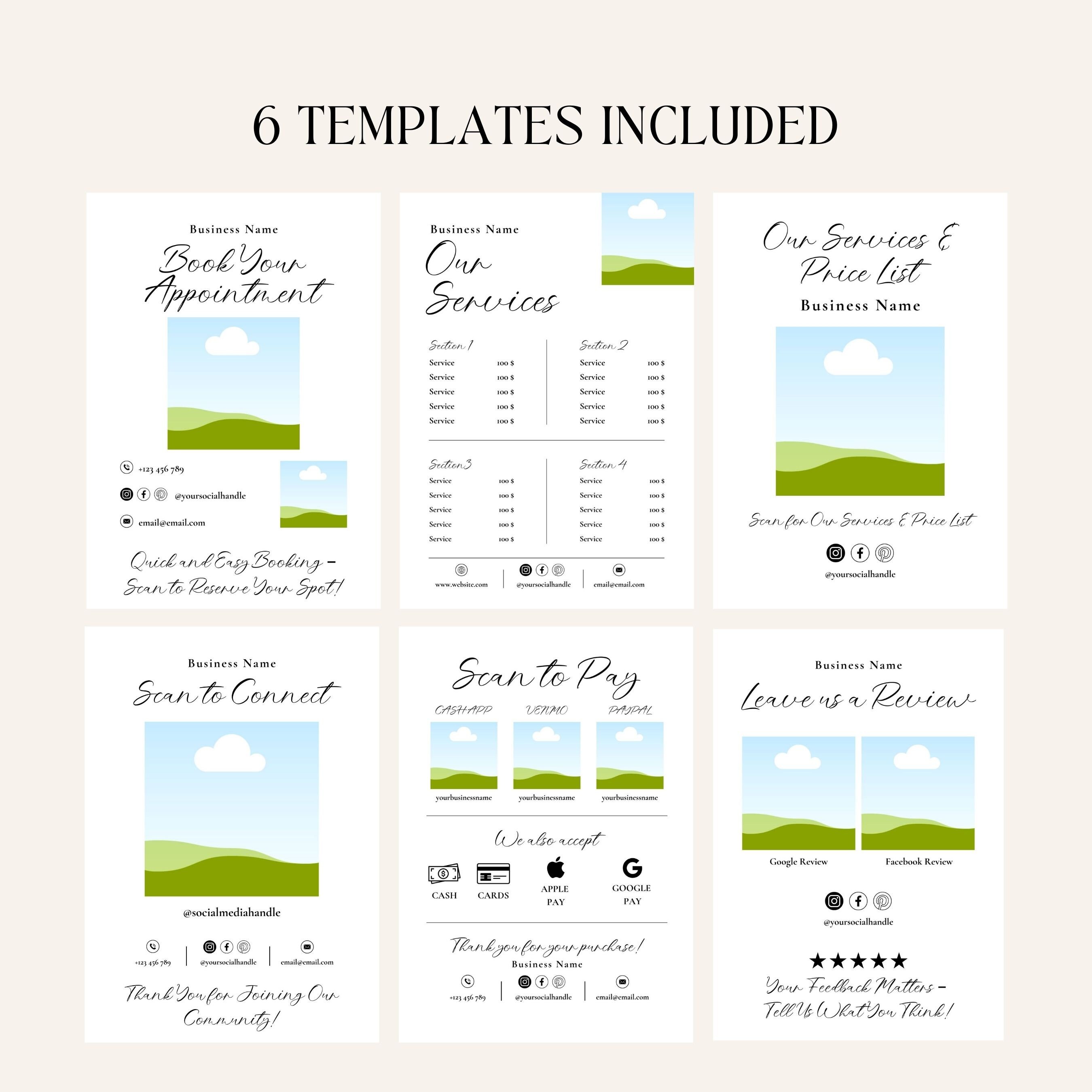 Editable Small Business Sign Bundle, Price List, Scan to Pay, Printable ...