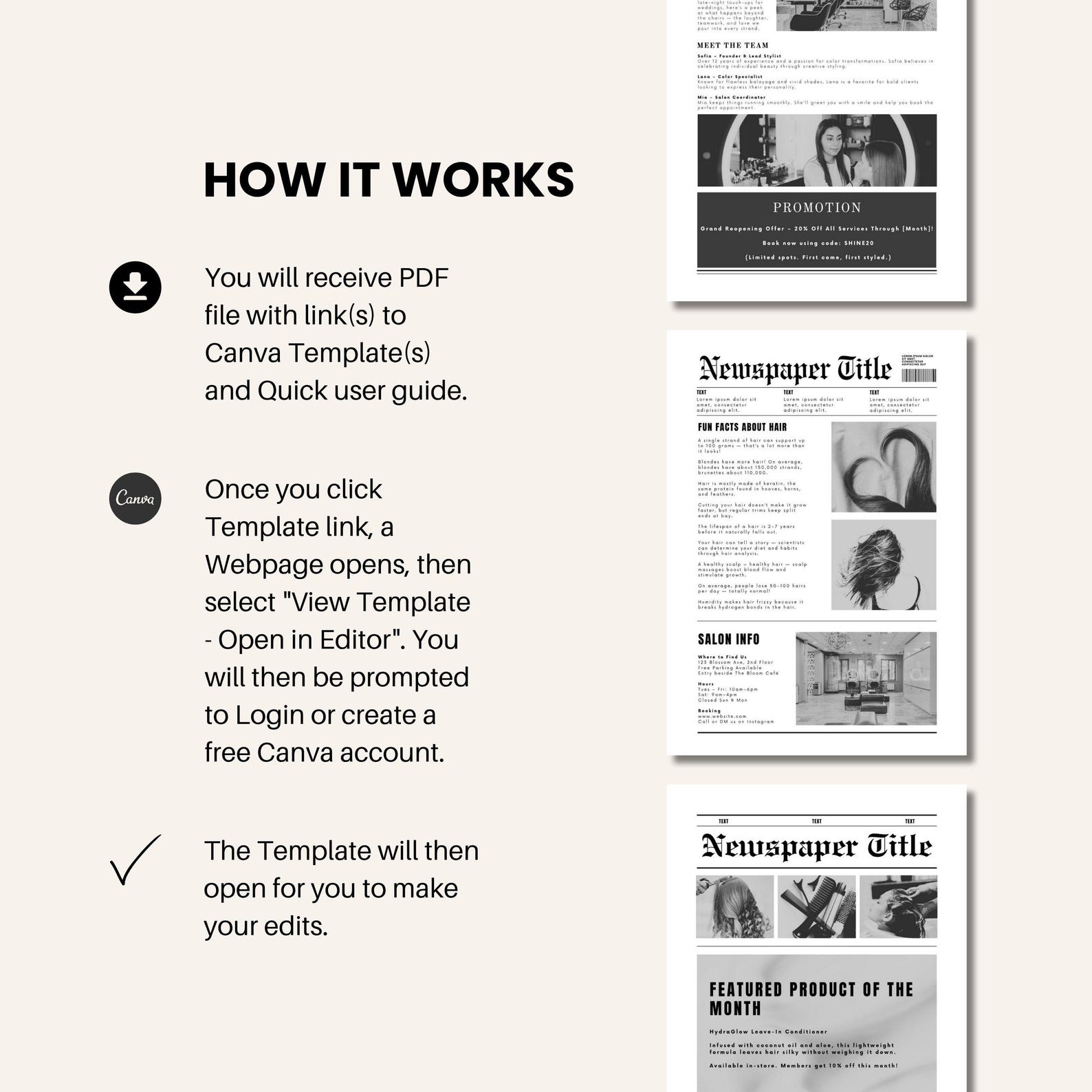 Hair Stylist Newspaper Canva Template With PLR, Hair Salon Newsletter ...