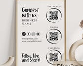 Connect with us Canva Template, Social Media Sign, Small Business Sign, QR Code, Instagram Sign, Follow us, Edit With Canva, Printable sign