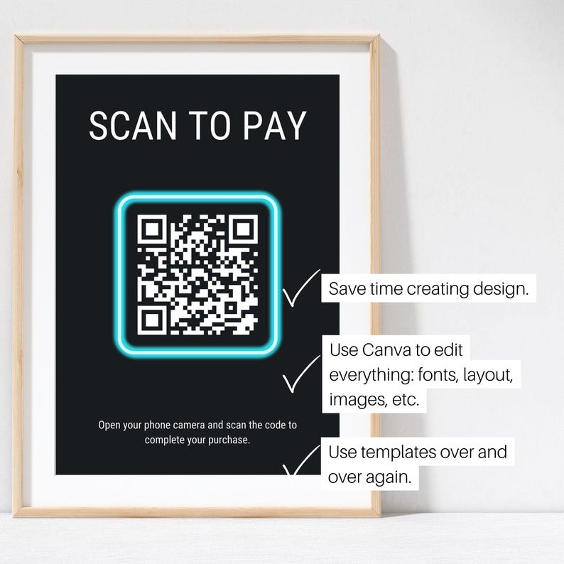 Black Scan to Pay Sign Template, Dark Editable Canva Template for Small ...