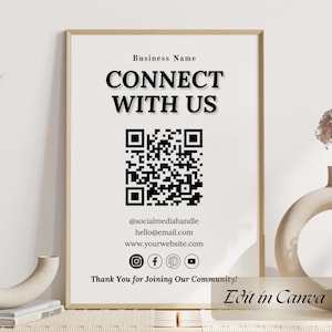 Social Media QR Code Sign Template, Canva Template, Follow Us Sign, Social Media Template, Follow Us On Social Media, A4, Letter size