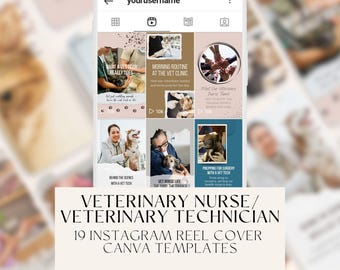 19 Canva-mallar för Instagram-omslag för veterinärsjuksköterskor, redigerbara Canva-mallar, estetisk varumärkesbyggande för veterinärteknik, grafik för sociala medier för djurskötsel
