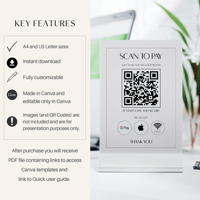 Scan to Pay Sign Canva Template, QR Code Simple Sign Canva, Minimal ...