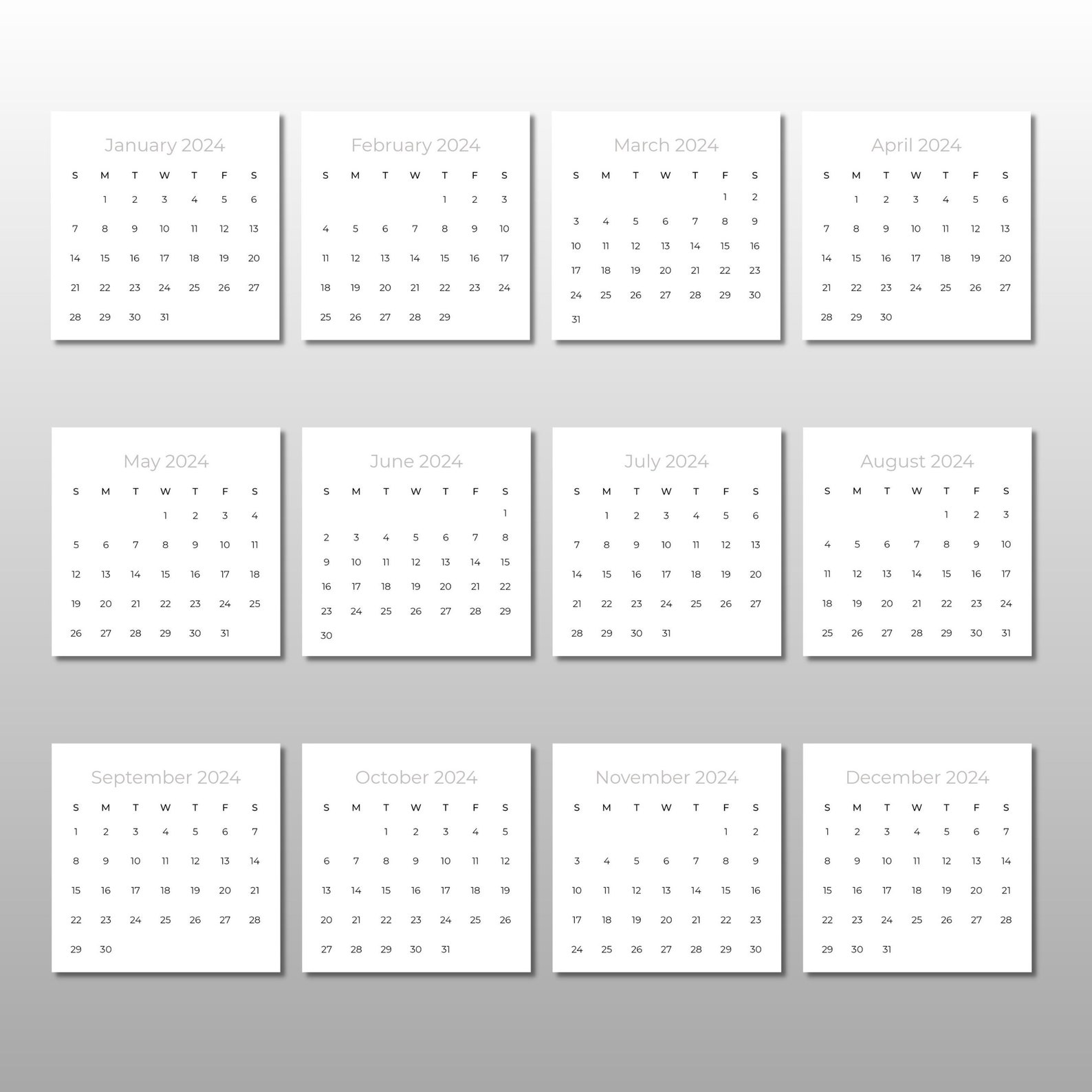 2024 Planner, Mini Calendar Printable, Calendar Cards 2024, Scrapbook Calendar Etsy