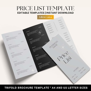 Trifold Brochure Price list Canva Template, Business Brochure Template, Beauty Salon Pricelist, Business Printables, Qr Code Sign, Follow us