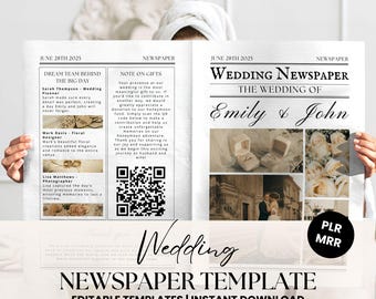Wedding Newspaper Template with Photo, Wedding Newspaper Template, Wedding Program, Newlywed Times, Editable Newspaper Itinerary, PLR MRR