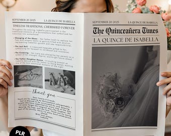 Quinceañera Newspaper Canva Template | Editable Birthday Keepsake | Sweet 15 Party Program | A4 US Letter Sizes | Printable Template