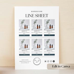Plantillas de Canva para hojas de línea editables, hoja de precios al por mayor fácil de usar, catálogo de productos imprimible, tamaños A4, carta de EE. UU., marketing empresarial