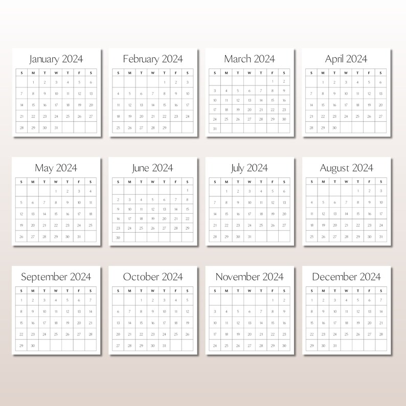 2024 Yearly Calendar Calendar Cards Scrapbook Calendar Etsy