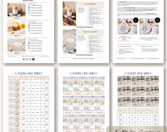 Plantilla de Canva para línea de negocio de velas, catálogo de 6 páginas, tamaño A4 y carta, folleto de producto editable