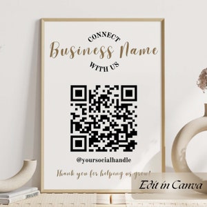 Social Media Sign QR Code Printable Template Canva, Let&#39;s Get Social Sign | Small Business Sign Template, Follow Us On Instagram Sign