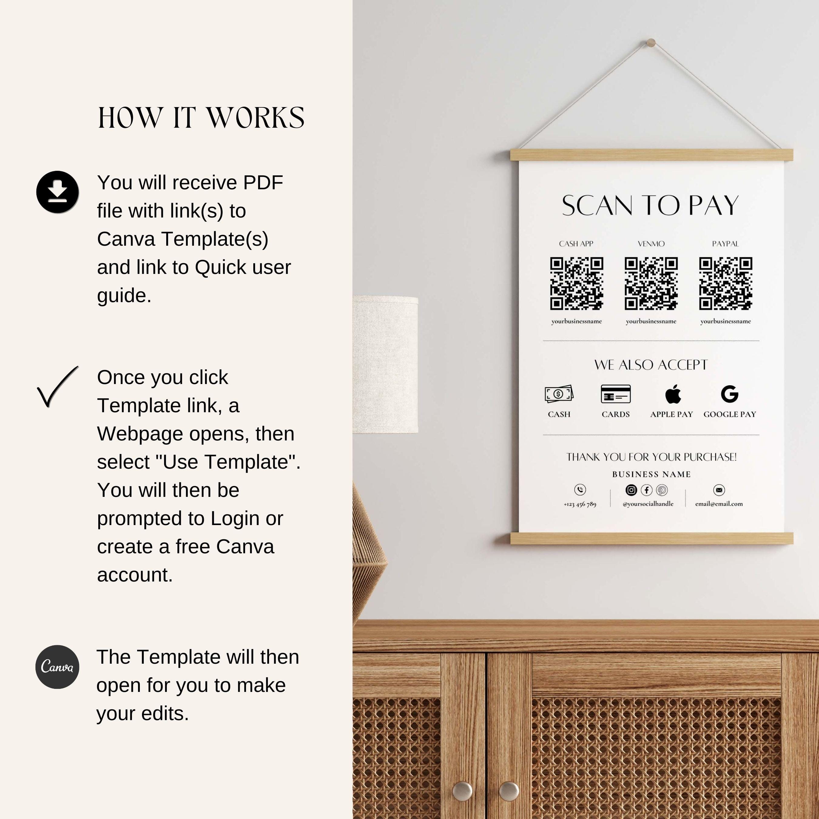 Editable Scan to Pay Sign QR Code Sign Template Canva, Printable ...